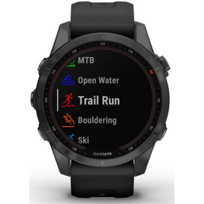 Умные часы Garmin Fenix 7s Sapphire Solar титановый серый DLC с черным ремешком
