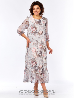Модель :2483. Женское шифоновое платье в бежевом цвете с цветочным принтом