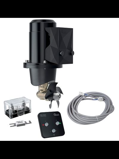 Электрическое подруливающее устройство QUICK BTQ 110 12В, УПОР 25 КГС, гребной винт под тоннель 110 мм, с кабелем и пультом управления, мощность 1,3 кВт, ДЛЯ СУДОВ ДЛИННОЙ ОТ 4 ДО 7 МЕТРОВ (без стеклопластикового тоннеля) (KIT)