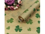 Бумага крафт упаковочная для подарков\цветов (принт &quot;Клевер&quot; крафт/зеленый), 70см*10м