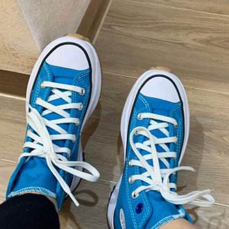 Blue high top converse discount