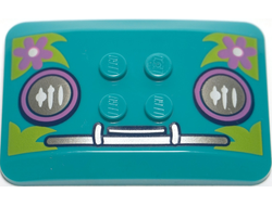 Wedge 6 x 4 x 2/3 Quad Curved with Silver Headlights, Bumper, and Medium Lavender Flowers on Lime Leaves Pattern, Dark Turquoise (98281pb014 / 6288372)