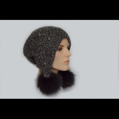 Серая женская шапка ушанка с помпонами Vizio 6444 Италия