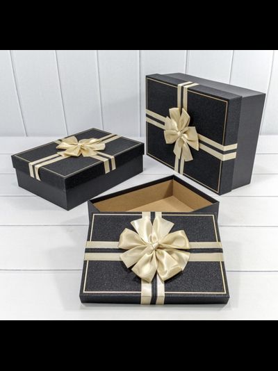 Коробка подарочная с бантом "Блеск" (черная), 33,5*25*11,5см