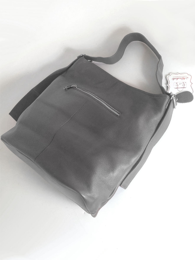 (АРТИКУЛ: 10114/1) СУМКА-МЕШОК ЖЕНСКАЯ, БОЛЬШАЯ, НАТУРАЛЬНАЯ КОЖА, СЕРАЯ, РЕМЕНЬ ЧЕРЕЗ ПЛЕЧО