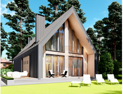 БарнХаус из газобетона с террасой - 84 м2