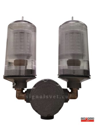 Сдвоенный 2хЗОМ ЛСД &gt;35кд, типа «B», 220V AC, IP65. Бесцветный поликарбонат. Антивандальный