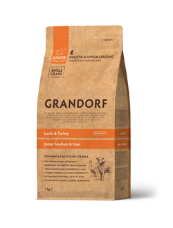 Grandorf Junior (Грандорф): для щенков средних и крупных пород ягненок с индейкой, 1кг