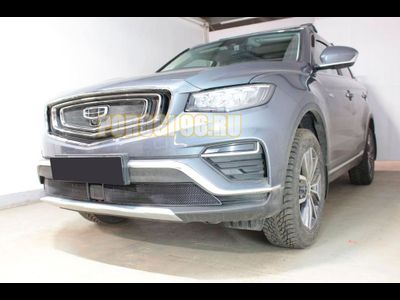 Защита радиатора Geely Atlas Pro 2021- black верх (3 части)