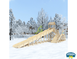 Зимняя деревянная горка "IgraGrad Snow Fox 12 м" с двумя скатами, без окраски