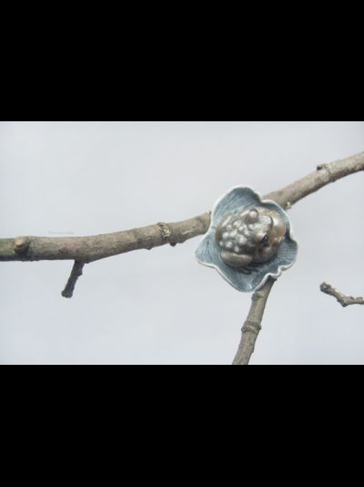 &quot;Мглистая лягушка&quot;, необычное кольцо с речным жемчугом