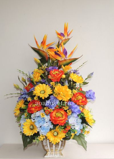 Композиция из искусственных цветов стрелицы - яркая Стрелиция цветок № ОД001/Купить для интерьера