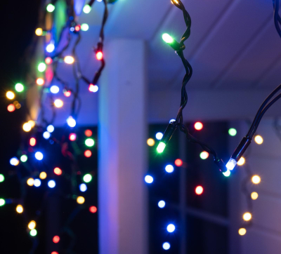 Гирлянда бахрома уличная каучук, чёрный провод, разноцветный свет, 3.0x0.6/0.5/0.4м., 100led, 220В.
