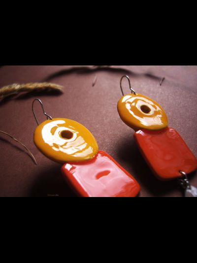 "Степное солнце", крупные этнические серьги в стиле глазурованной керамики