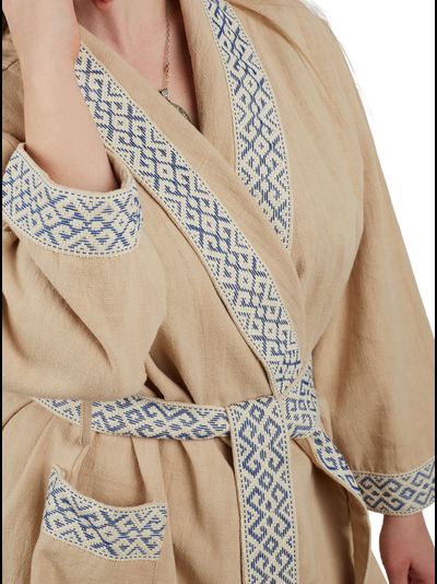 Халат для бани и дома из крапивы "Легкий пар" синий 56