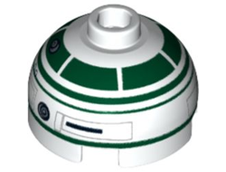 Brick, Round 2 x 2 Dome Top with Dark Green Pattern R2-X2, White (553pb018 / 6062980)