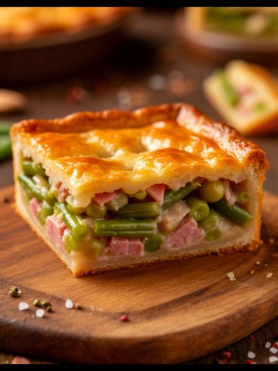 Пирог с ветчиной и стручковой фасолью