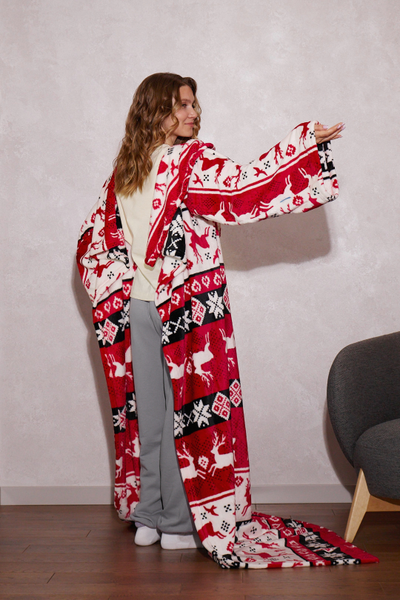 Плед с рукавами "Новогодний" из микрофибры (велсофта)