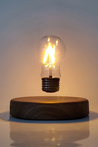 Парящая лампочка на подставке из дерева