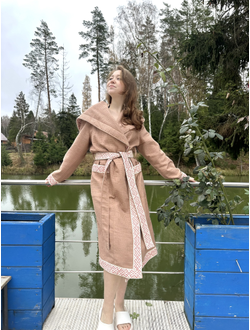 Халат для бани «Легкий пар» из вафельного льна, кирпичный