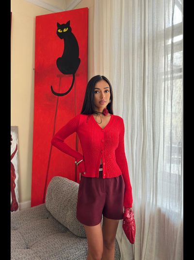 Шорты с высокой посадкой (бордовый)