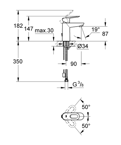 Смеситель для раковины, с цепочкой GROHE BauLoop, хром  23336000