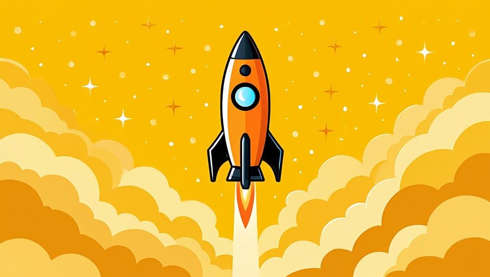 ракета, выполняющая nethouse seo продвижение, устремляется в золотое небо к вершинам поиска