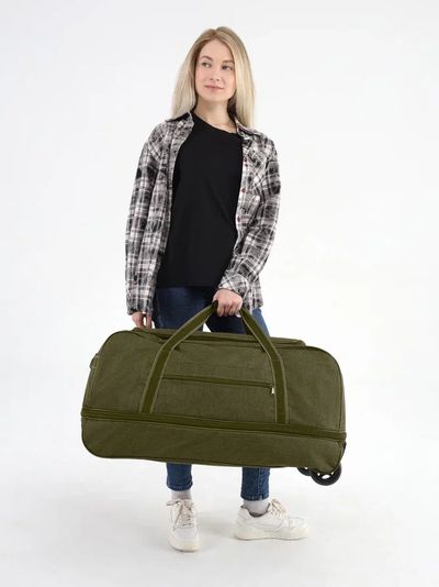 Дорожная сумка на колесах с выдвижной ручкой, хаки