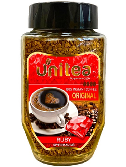 Кофе Unitea "Original Рубин" растворимый классический, кристалл, 100 г, стекл./бан.