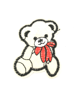 Термоаппликация мишка с бантиком молочный, 50*50 мм