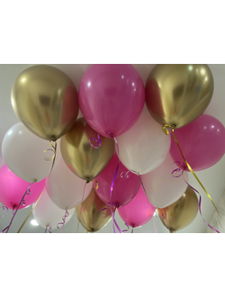 Шары белые, ярко-розовый, золото 15 шт под потолок