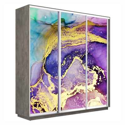 Шкаф-купе Трио-Фото (Абстракция фиолетово-золотая) 1800*450*2200