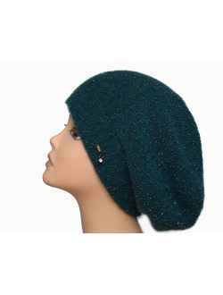 Vizio 5892 италия женский вязаный берет с бисером изумрудного цвета фото