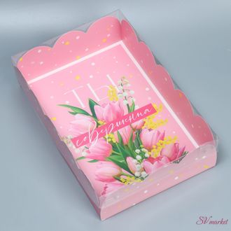 Коробка подарочная с PVC-крышкой «Тюльпаны», 20 × 30 × 8 см