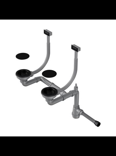 Арматура для двухчашевых моек с прямоугольными переливами и декоративными элементами для корзины WK-2C-GB