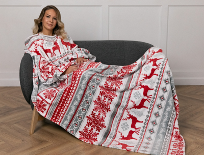 Плед с рукавами "Новогоднее утро" из микрофибры (велсофта)