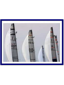 Постер Гонки флота 32-ой Кубок Америки "Fleet racing" Жиля Мартен-Раже Art Boat/OE 507.03.420B 50x70см в синей рамке