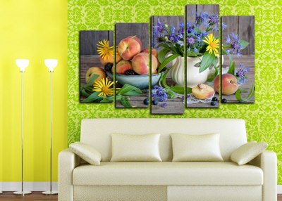 Модульная картина "Персики с цветами"