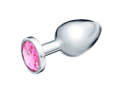 Анальная пробка серебряная, кристалл розовый, D = 34 мм