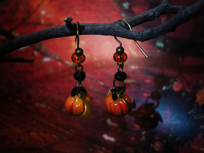 "Время Самайна", комплект украшений (серьги и колье) с тыквами к Хэллоуину