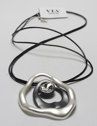 Подвеска "Гнутые кольца и камень" серебро и темный металл