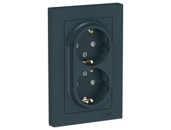 Розетка 2+2Р+Е шторки, изумруд, серия AtlasDesign