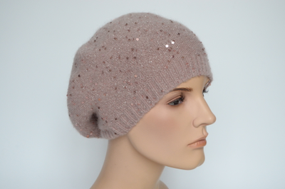 Тонкий розовый женский берет с пайетками Визио Италия