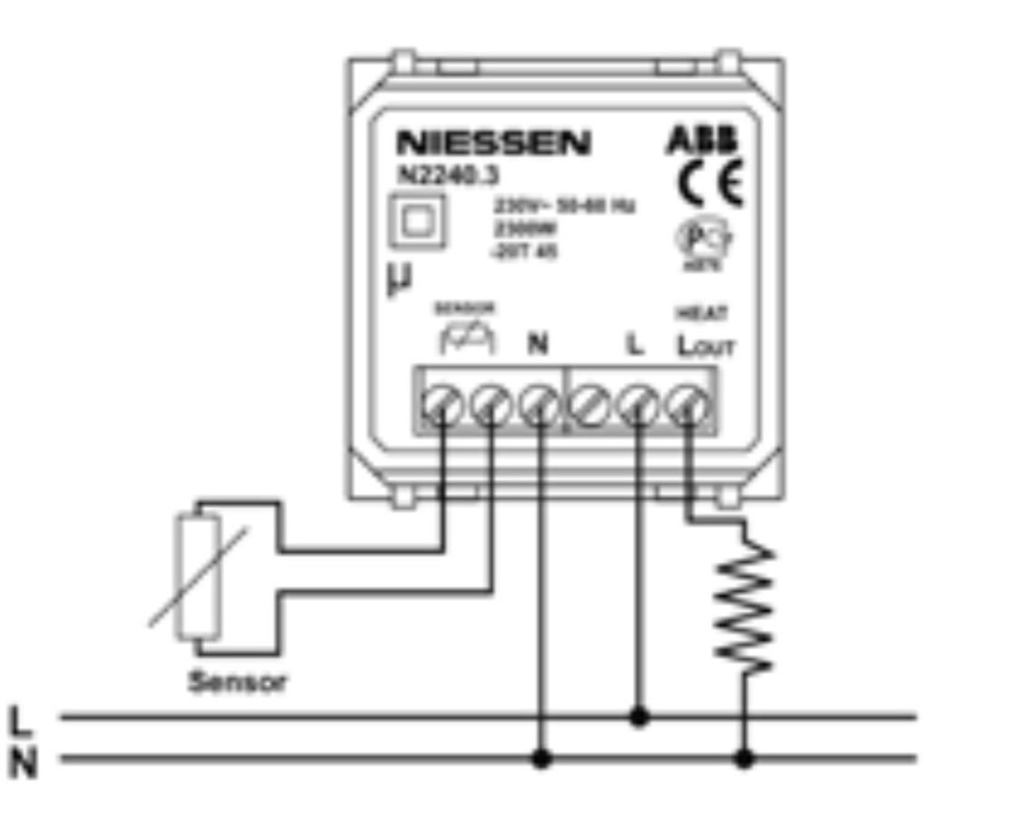 Как подключить (схема подключения) терморегулятор ABB Nissen Zenit N2240.3 BL