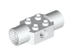 Technic, Brick Modified 2 x 2 with Pin Hole and 2 Rotation Joint Sockets, White (48172 / 4218492 / 6035622 / 6097288)