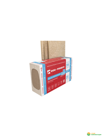 Звукоизоляция для стен и потолка из каменной (базальтовой) ваты РОКВУЛ Акустик УЛЬТРАТОНКИЙ 1000х600х27 мм (12 шт; 7,2 кв.м.)