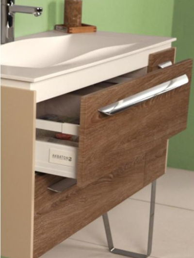 АКВАТОН. Тумба-умывальник "Блент 2Б 100" крем/дуб европейский 1A165901BLAP0 с раковиной "Блент Д" 1000 белая 1A708531BL010