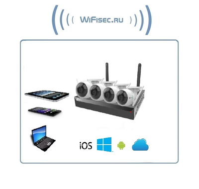 ezWireLess Kit CS-BW3824B0-E40 (расширение до 8 вк) комплект системы WiFi видеонаблюдения состоит из 4 видеокамер Full HD + видеорегистратор