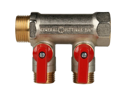 Коллектор распределительный STOUT с шаровыми кранами 1", 2 отвода 1/2" (красные ручки) (Арт. SMB 621