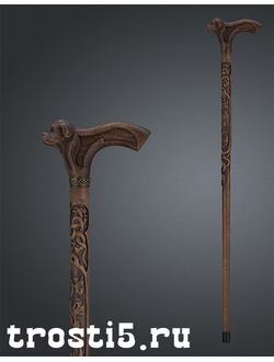 вырезанная голова собаки на трости ручной работы на шафте из дуба на заказ